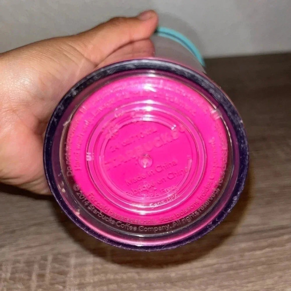 Starbucks 2014 Retro Summer Neon Pink Yellow Teal Venti 24 oz Cold Cup Tumbler - Picture 2 of 4